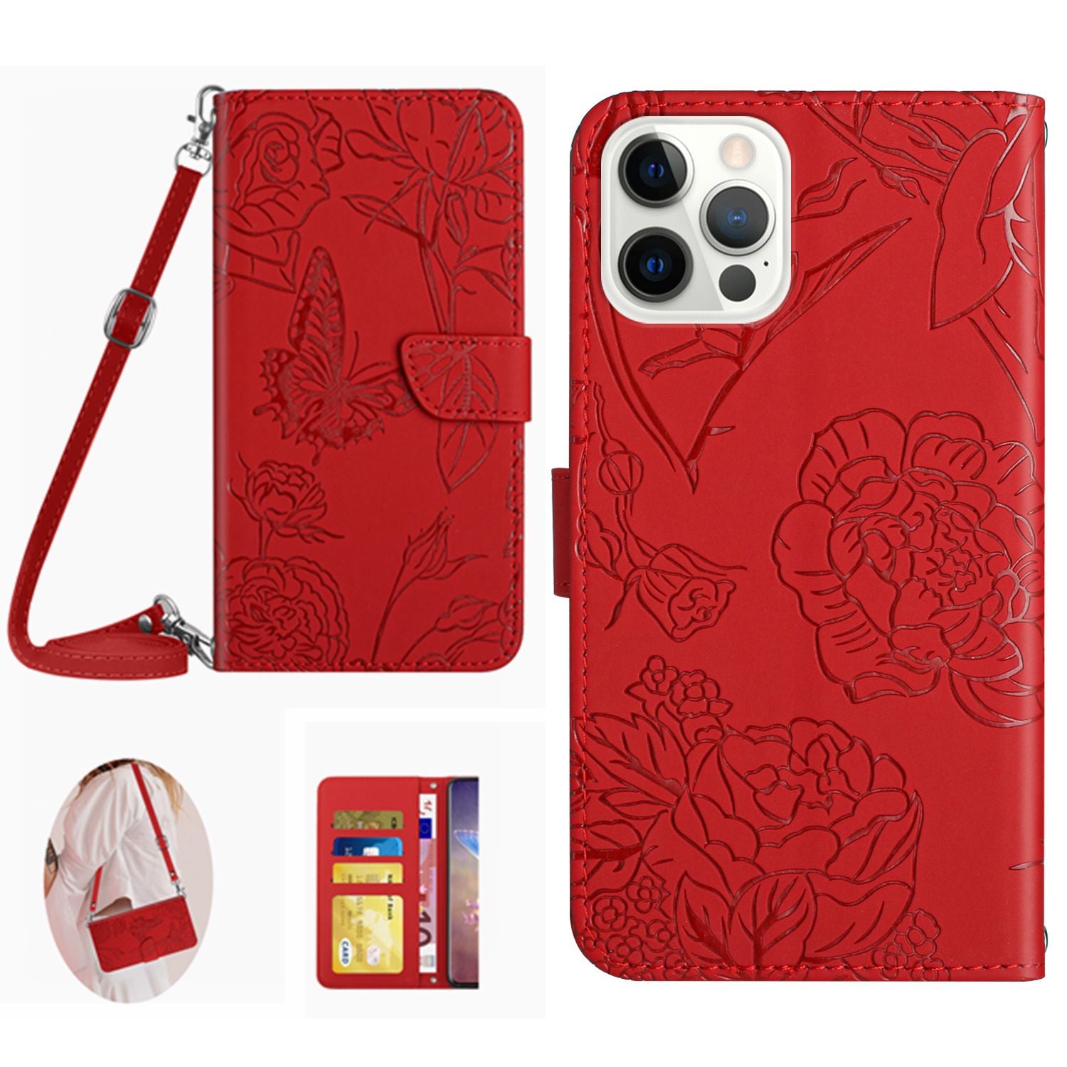 HT03 Phone Cover for iPhone 15 Pro PU Leather Stand Wallet Bump Proof Imprinted Case with Shoulder Strap HT03 Phone Cover for iPhone 15 Pro PU Leather Stand Wallet Bump Proof Imprinted Case with Shoulder Strap